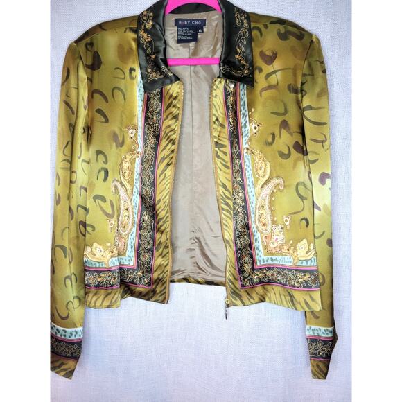 Vintage Ruby Cho Silk Zip Up Embellished Blazer XL - Picture 7 of 9